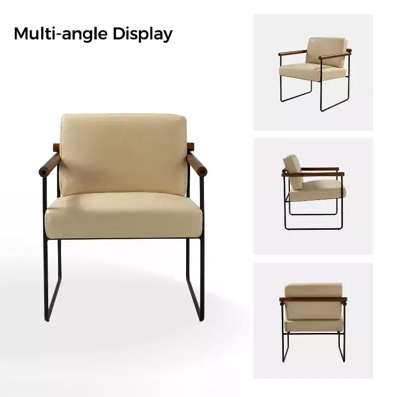 Set of 2 Elisa Ergonomic Modern Accent Armchair with Metal Base and Special Solid Wood Arm| ART OF LIVING DESIGNS