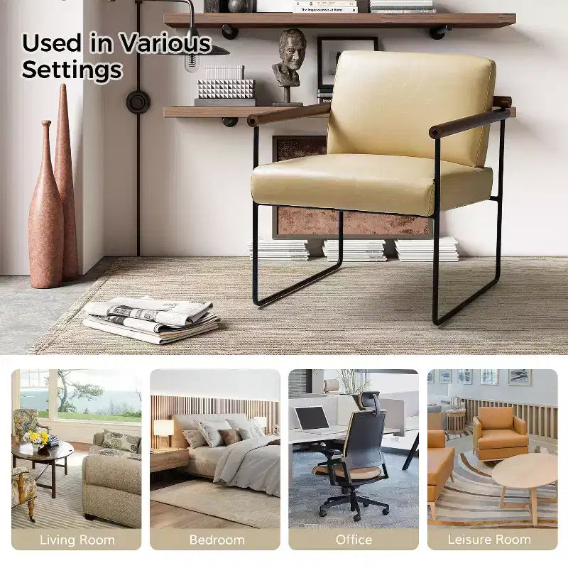 Set of 2 Elisa Ergonomic Modern Accent Armchair with Metal Base and Special Solid Wood Arm| ART OF LIVING DESIGNS