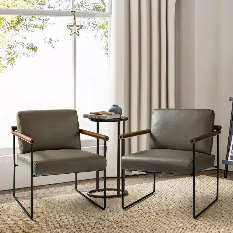 Set of 2 Elisa Ergonomic Modern Accent Armchair with Metal Base and Special Solid Wood Arm| ART OF LIVING DESIGNS