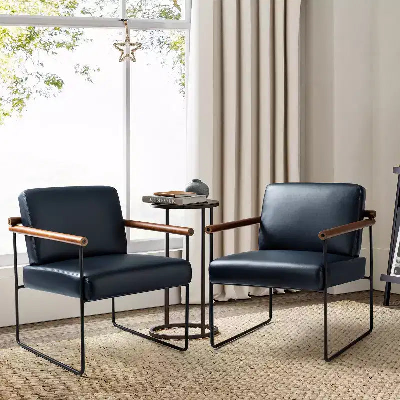 Set of 2 Elisa Ergonomic Modern Accent Armchair with Metal Base and Special Solid Wood Arm| ART OF LIVING DESIGNS