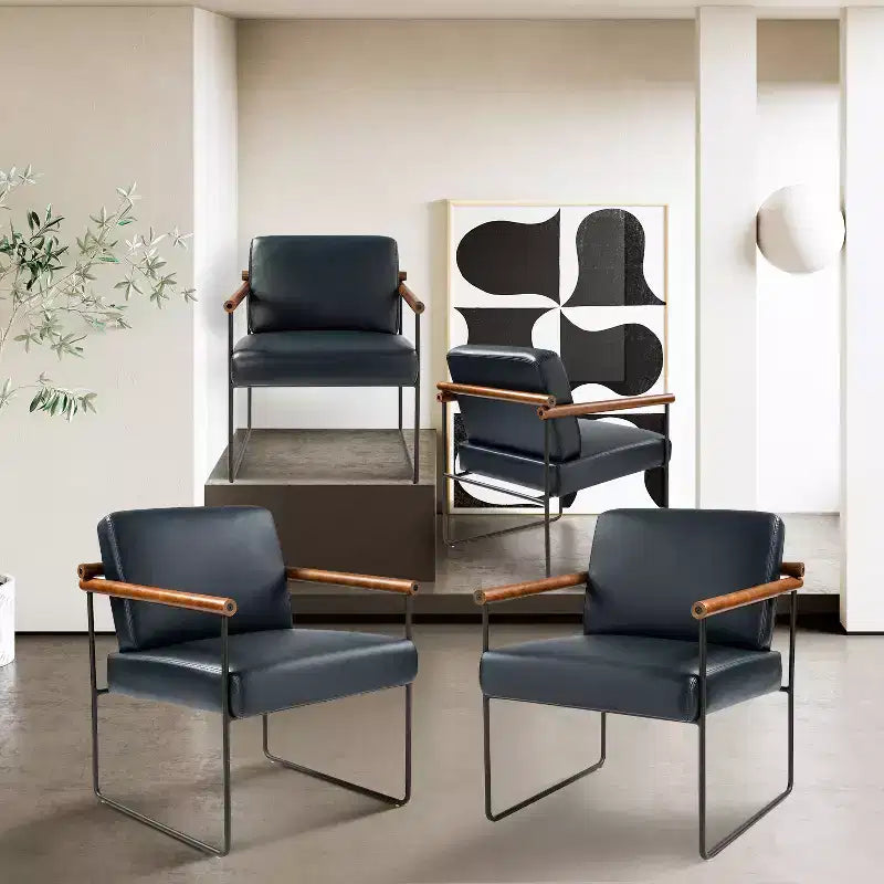 Set of 2 Elisa Ergonomic Modern Accent Armchair with Metal Base and Special Solid Wood Arm| ART OF LIVING DESIGNS
