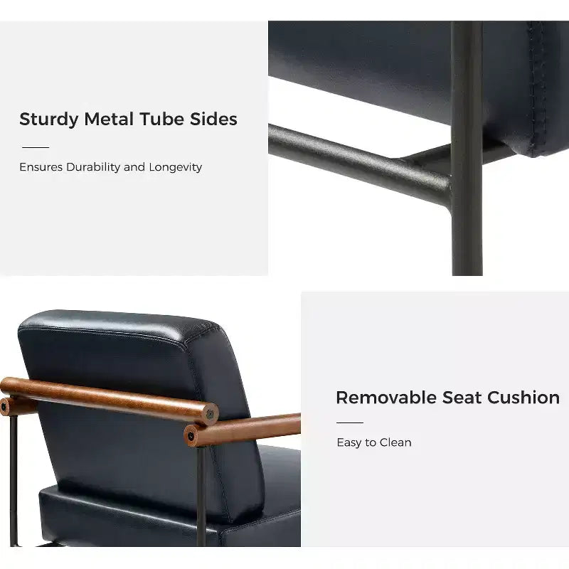 Set of 2 Elisa Ergonomic Modern Accent Armchair with Metal Base and Special Solid Wood Arm| ART OF LIVING DESIGNS