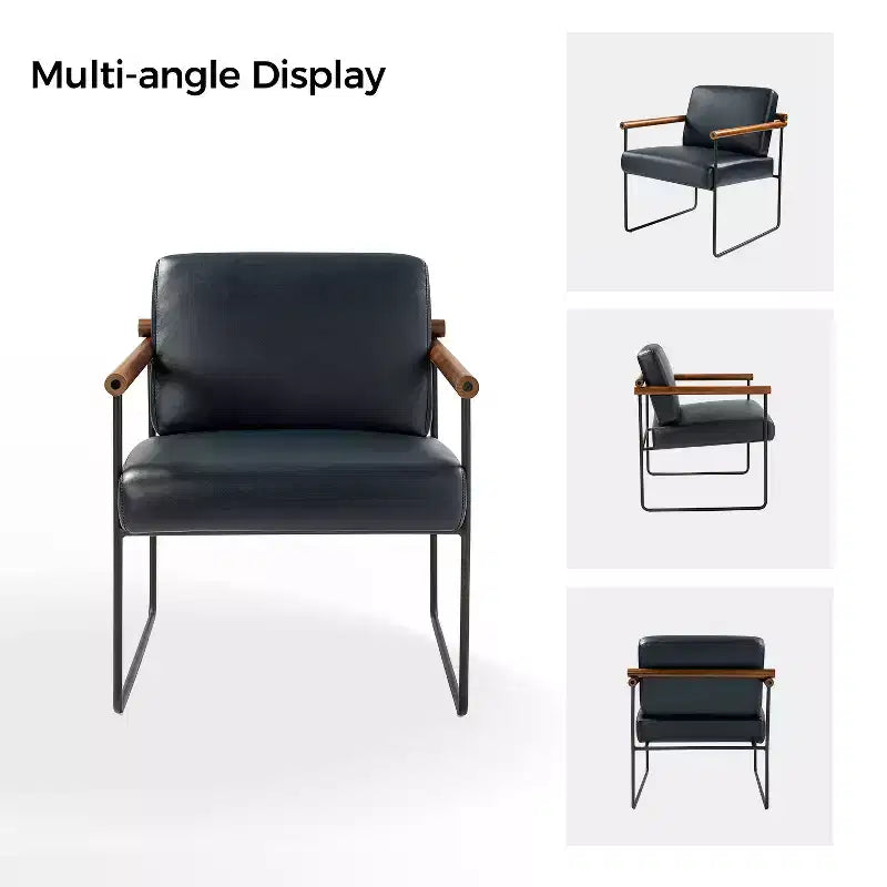 Set of 2 Elisa Ergonomic Modern Accent Armchair with Metal Base and Special Solid Wood Arm| ART OF LIVING DESIGNS