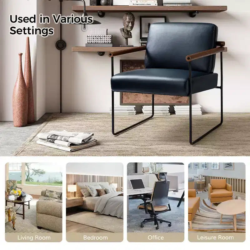 Set of 2 Elisa Ergonomic Modern Accent Armchair with Metal Base and Special Solid Wood Arm| ART OF LIVING DESIGNS