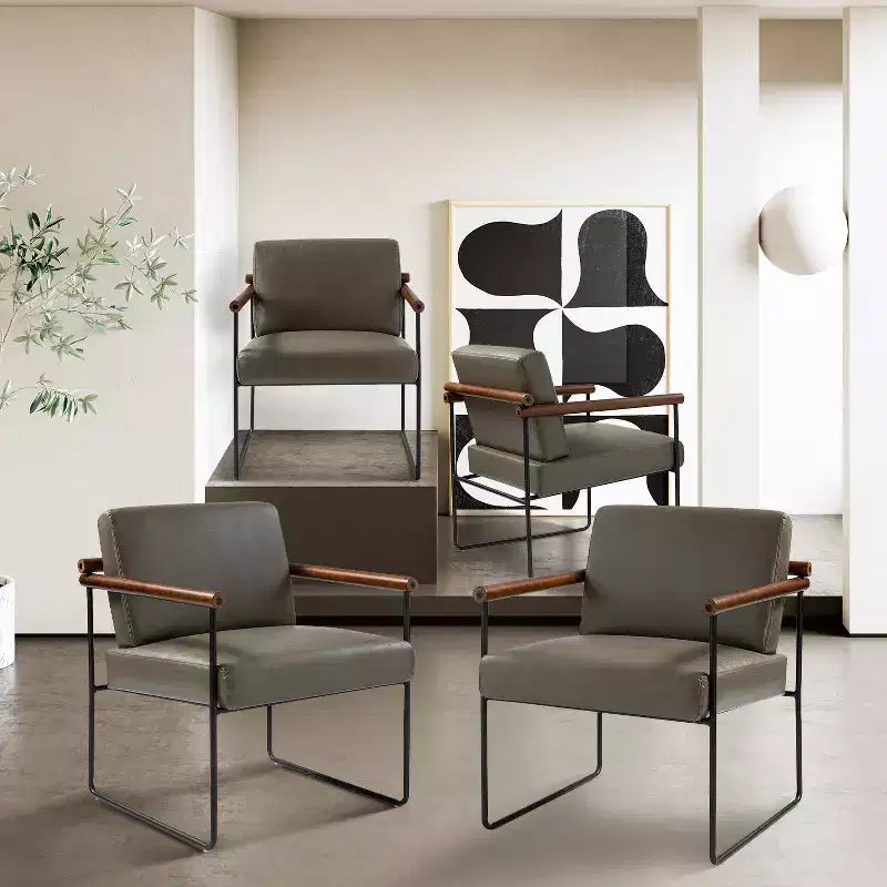 Set of 2 Elisa Ergonomic Modern Accent Armchair with Metal Base and Special Solid Wood Arm| ART OF LIVING DESIGNS