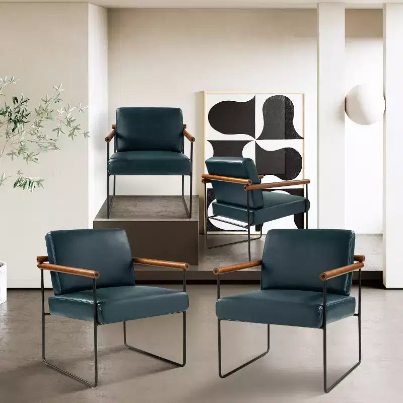 Set of 2 Elisa Ergonomic Modern Accent Armchair with Metal Base and Special Solid Wood Arm| ART OF LIVING DESIGNS