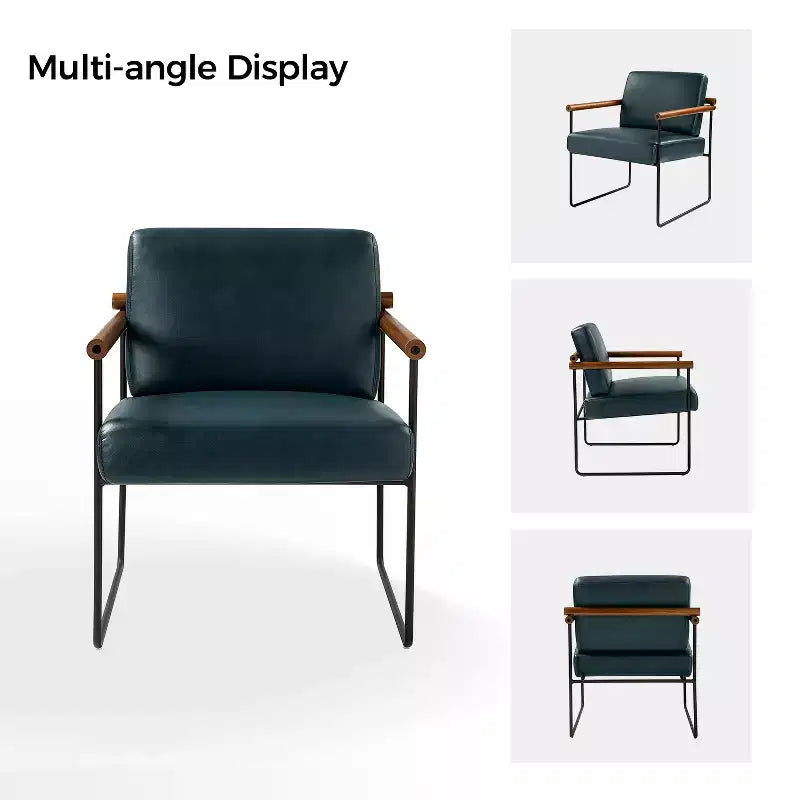 Set of 2 Elisa Ergonomic Modern Accent Armchair with Metal Base and Special Solid Wood Arm| ART OF LIVING DESIGNS