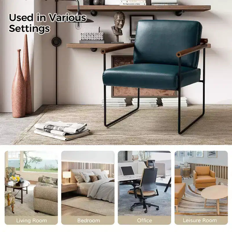 Set of 2 Elisa Ergonomic Modern Accent Armchair with Metal Base and Special Solid Wood Arm| ART OF LIVING DESIGNS
