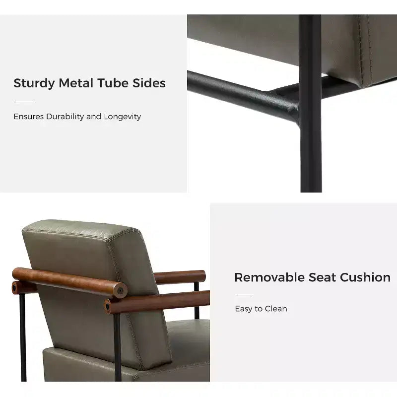 Set of 2 Elisa Ergonomic Modern Accent Armchair with Metal Base and Special Solid Wood Arm| ART OF LIVING DESIGNS