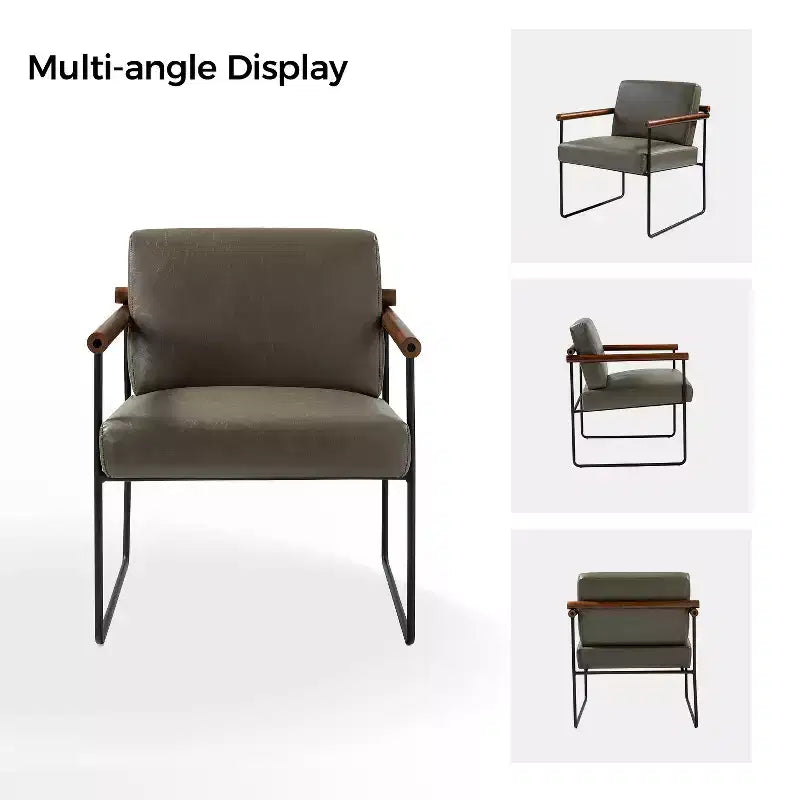 Set of 2 Elisa Ergonomic Modern Accent Armchair with Metal Base and Special Solid Wood Arm| ART OF LIVING DESIGNS