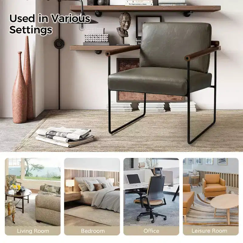 Set of 2 Elisa Ergonomic Modern Accent Armchair with Metal Base and Special Solid Wood Arm| ART OF LIVING DESIGNS