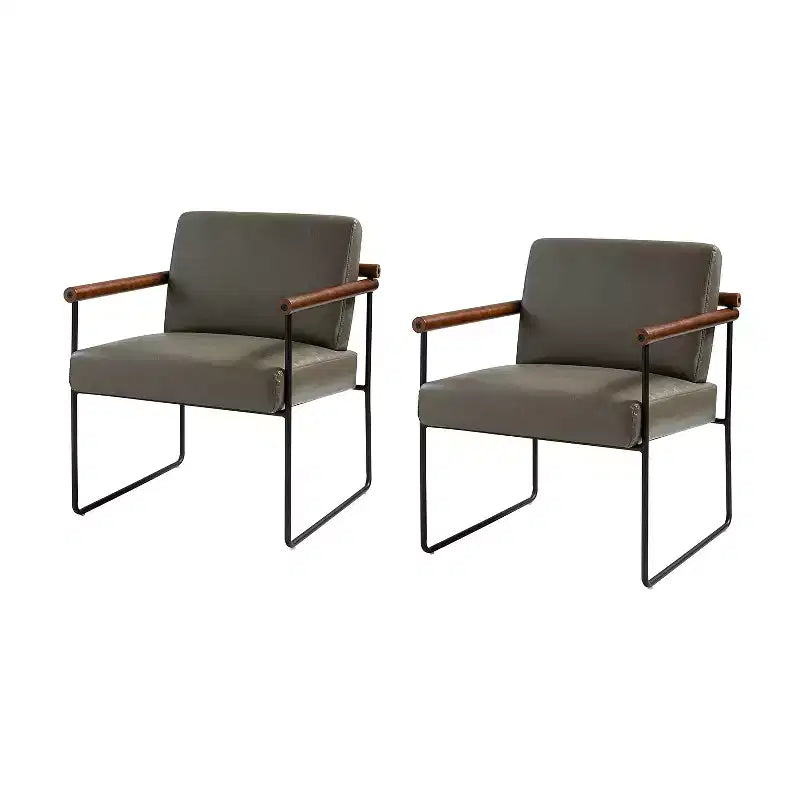Set of 2 Elisa Ergonomic Modern Accent Armchair with Metal Base and Special Solid Wood Arm| ART OF LIVING DESIGNS