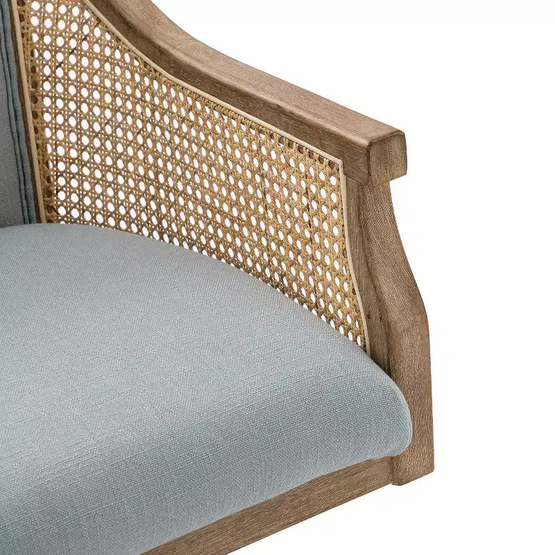 Danilo Swivel Barrel Task Chair with Rattan Arms and natural linen blend & foam cushion| ARTFUL LIVING DESIGN