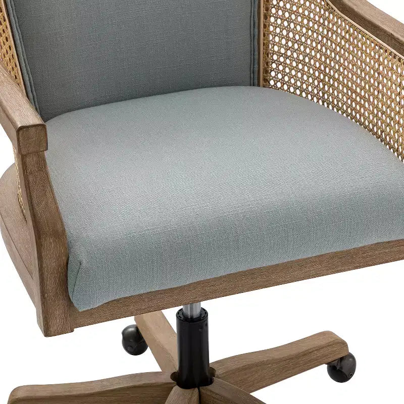 Danilo Swivel Barrel Task Chair with Rattan Arms and natural linen blend & foam cushion| ARTFUL LIVING DESIGN