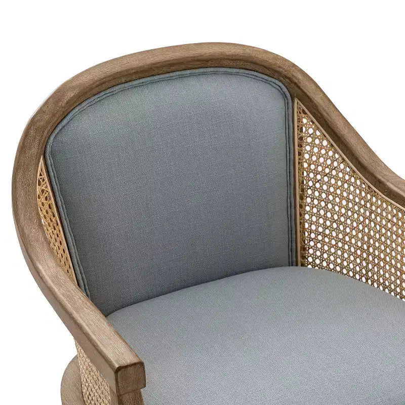 Danilo Swivel Barrel Task Chair with Rattan Arms and natural linen blend & foam cushion| ARTFUL LIVING DESIGN