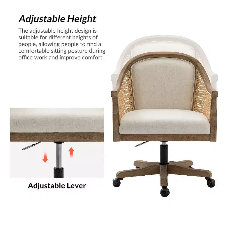 Danilo Swivel Barrel Task Chair with Rattan Arms and natural linen blend & foam cushion| ARTFUL LIVING DESIGN