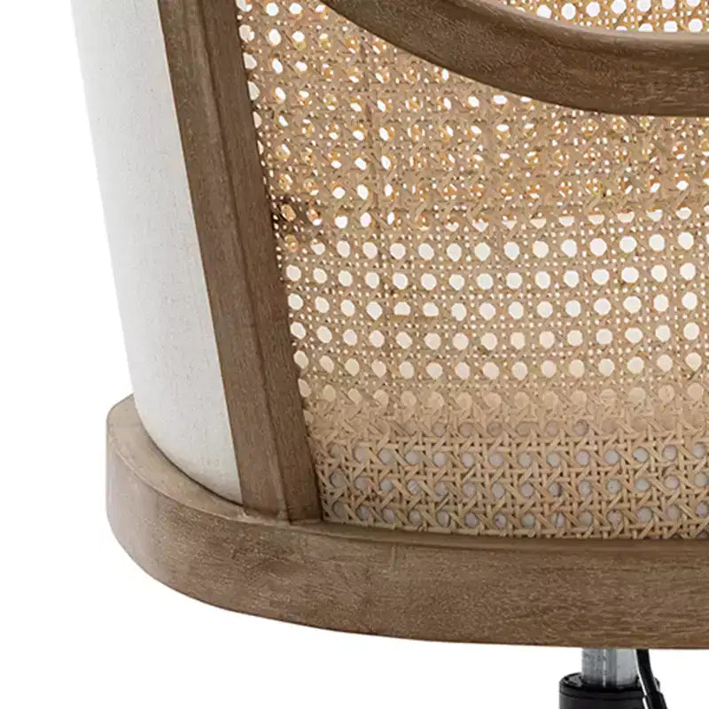 Danilo Swivel Barrel Task Chair with Rattan Arms and natural linen blend & foam cushion| ARTFUL LIVING DESIGN