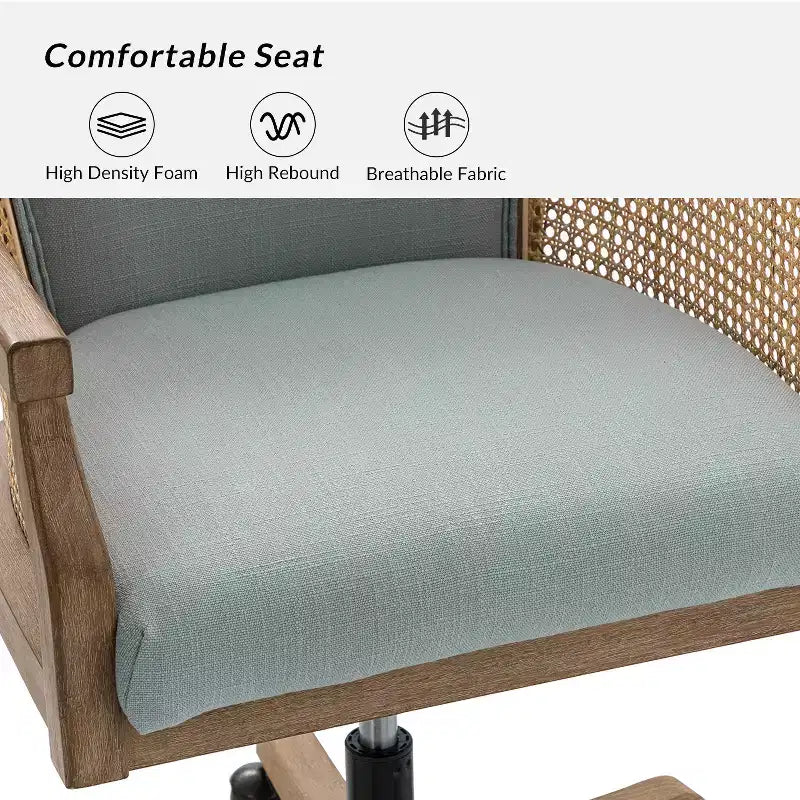 Danilo Swivel Barrel Task Chair with Rattan Arms and natural linen blend & foam cushion| ARTFUL LIVING DESIGN