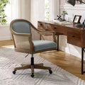 Danilo Swivel Barrel Task Chair with Rattan Arms and natural linen blend & foam cushion| ARTFUL LIVING DESIGN