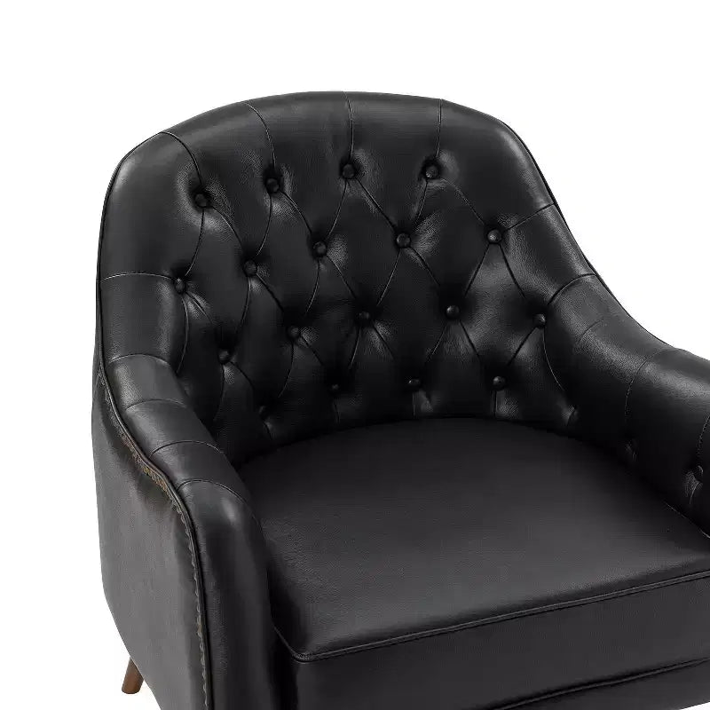 Fauteuil crapaud d'appoint Justo 28,5 po de large en cuir véritable capitonné avec pieds en bois massif pour salon | ART OF LIVING DESIGNS