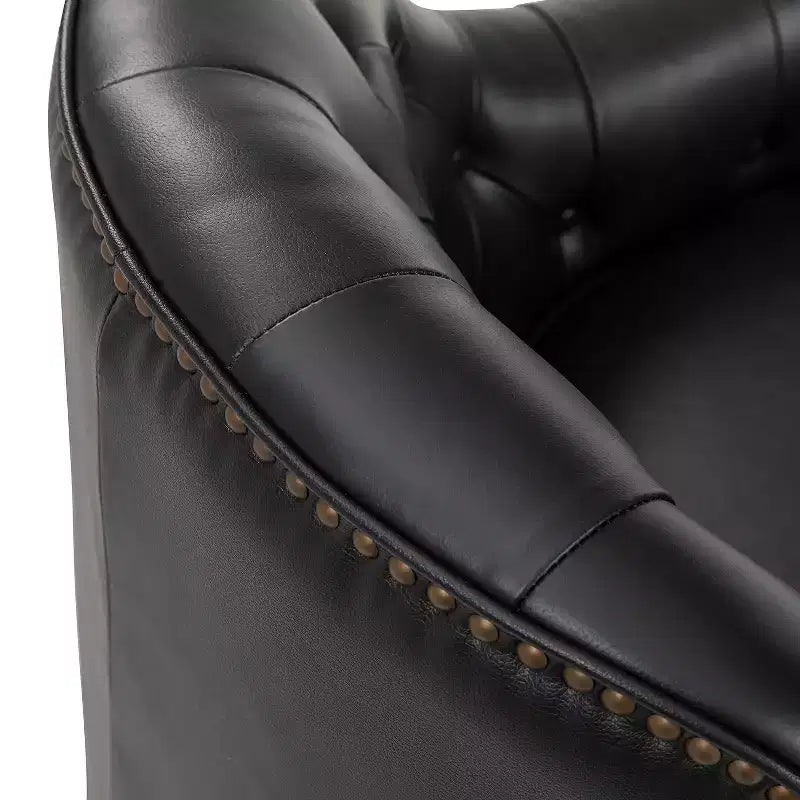 Fauteuil crapaud d'appoint Justo 28,5 po de large en cuir véritable capitonné avec pieds en bois massif pour salon | ART OF LIVING DESIGNS