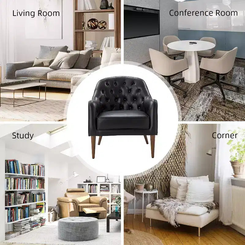 Fauteuil crapaud d'appoint Justo 28,5 po de large en cuir véritable capitonné avec pieds en bois massif pour salon | ART OF LIVING DESIGNS