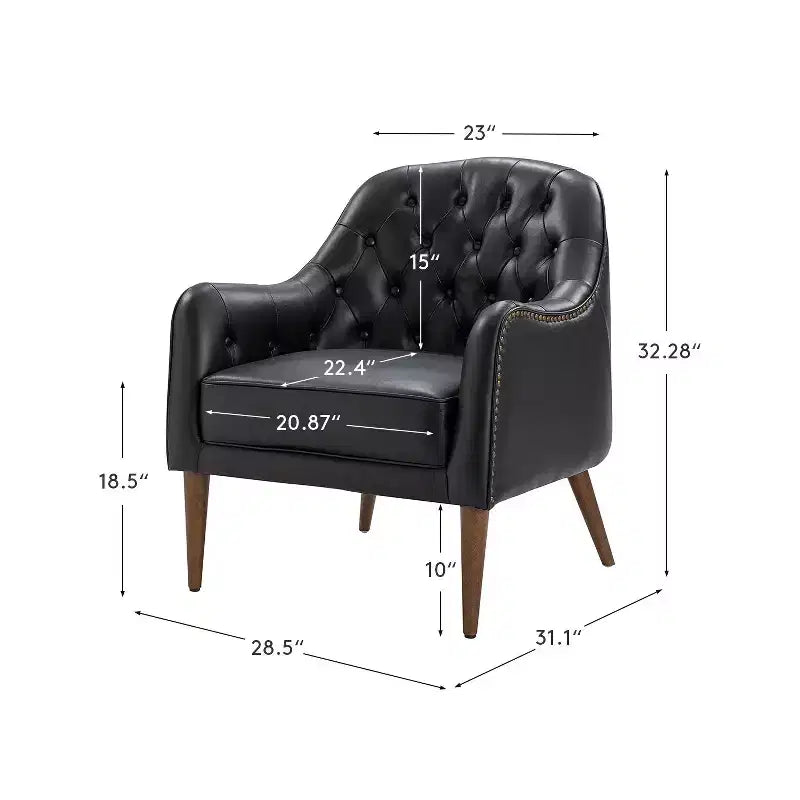 Fauteuil crapaud d'appoint Justo 28,5 po de large en cuir véritable capitonné avec pieds en bois massif pour salon | ART OF LIVING DESIGNS