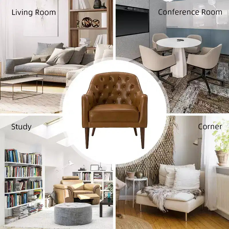 Fauteuil crapaud d'appoint Justo 28,5 po de large en cuir véritable capitonné avec pieds en bois massif pour salon | ART OF LIVING DESIGNS