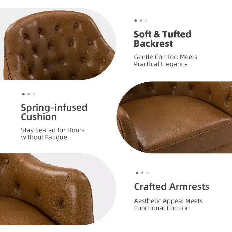 Fauteuil crapaud d'appoint Justo 28,5 po de large en cuir véritable capitonné avec pieds en bois massif pour salon | ART OF LIVING DESIGNS