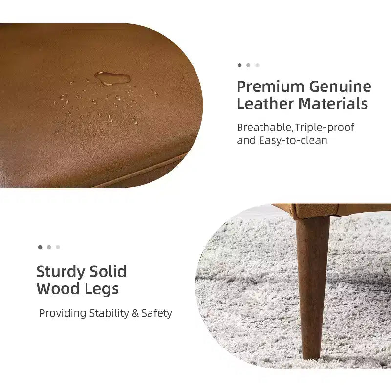 Fauteuil crapaud d'appoint Justo 28,5 po de large en cuir véritable capitonné avec pieds en bois massif pour salon | ART OF LIVING DESIGNS