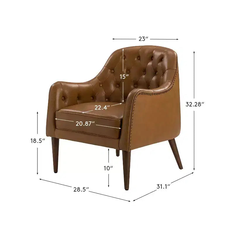 Fauteuil crapaud d'appoint Justo 28,5 po de large en cuir véritable capitonné avec pieds en bois massif pour salon | ART OF LIVING DESIGNS