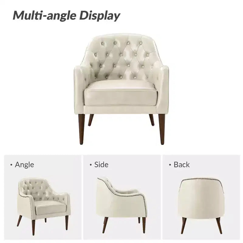 Fauteuil crapaud d'appoint Justo 28,5 po de large en cuir véritable capitonné avec pieds en bois massif pour salon | ART OF LIVING DESIGNS