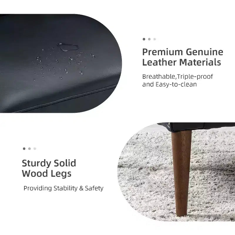 Fauteuil crapaud d'appoint Justo 28,5 po de large en cuir véritable capitonné avec pieds en bois massif pour salon | ART OF LIVING DESIGNS