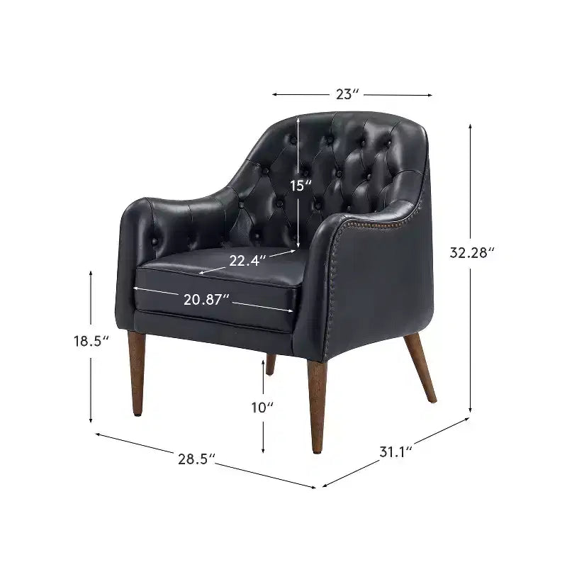 Fauteuil crapaud d'appoint Justo 28,5 po de large en cuir véritable capitonné avec pieds en bois massif pour salon | ART OF LIVING DESIGNS