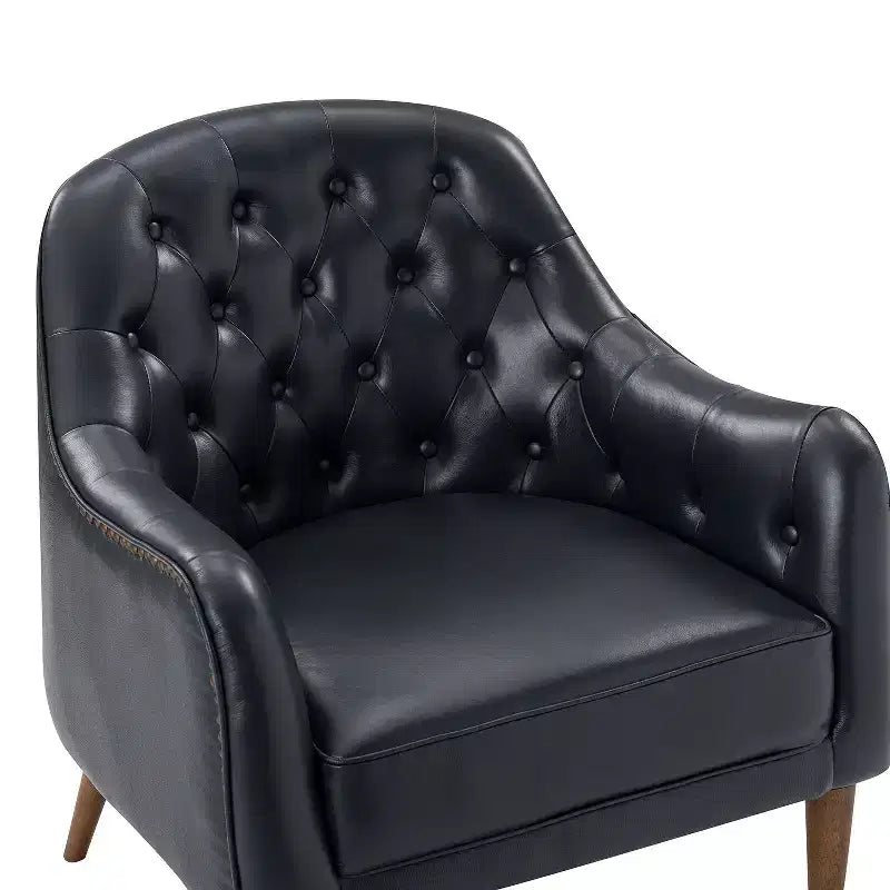 Fauteuil crapaud d'appoint Justo 28,5 po de large en cuir véritable capitonné avec pieds en bois massif pour salon | ART OF LIVING DESIGNS