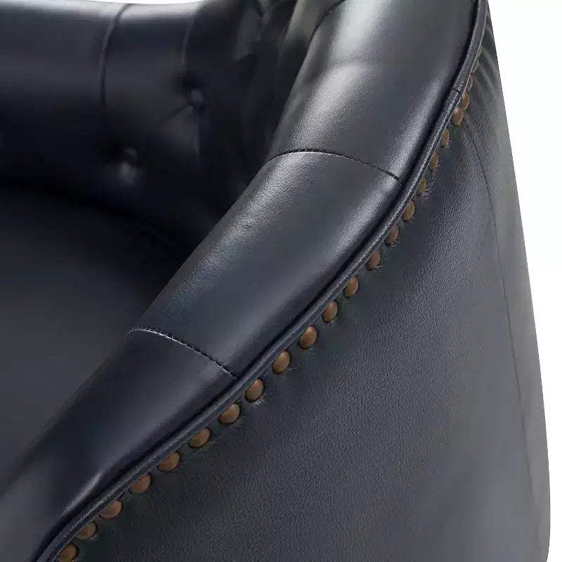 Fauteuil crapaud d'appoint Justo 28,5 po de large en cuir véritable capitonné avec pieds en bois massif pour salon | ART OF LIVING DESIGNS