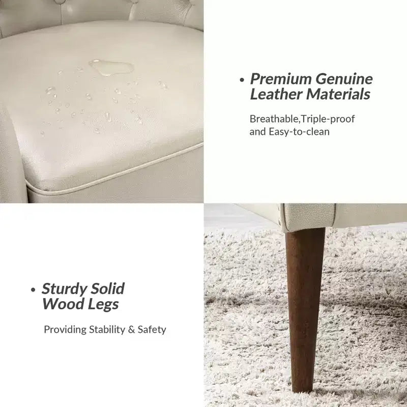 Fauteuil crapaud d'appoint Justo 28,5 po de large en cuir véritable capitonné avec pieds en bois massif pour salon | ART OF LIVING DESIGNS
