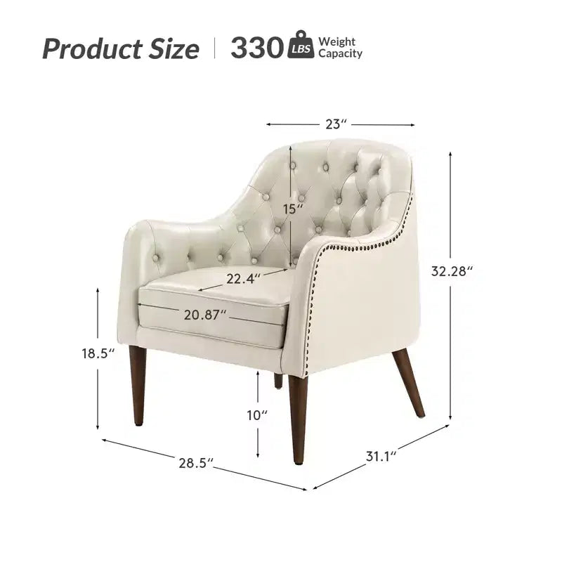 Fauteuil crapaud d'appoint Justo 28,5 po de large en cuir véritable capitonné avec pieds en bois massif pour salon | ART OF LIVING DESIGNS