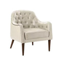 Fauteuil crapaud d'appoint Justo 28,5 po de large en cuir véritable capitonné avec pieds en bois massif pour salon | ART OF LIVING DESIGNS