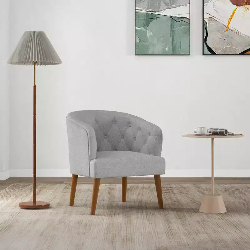 Costway Upholstered Accent Chair Comfy Club Armchair Single Sofa with Rubber Wood Legs
