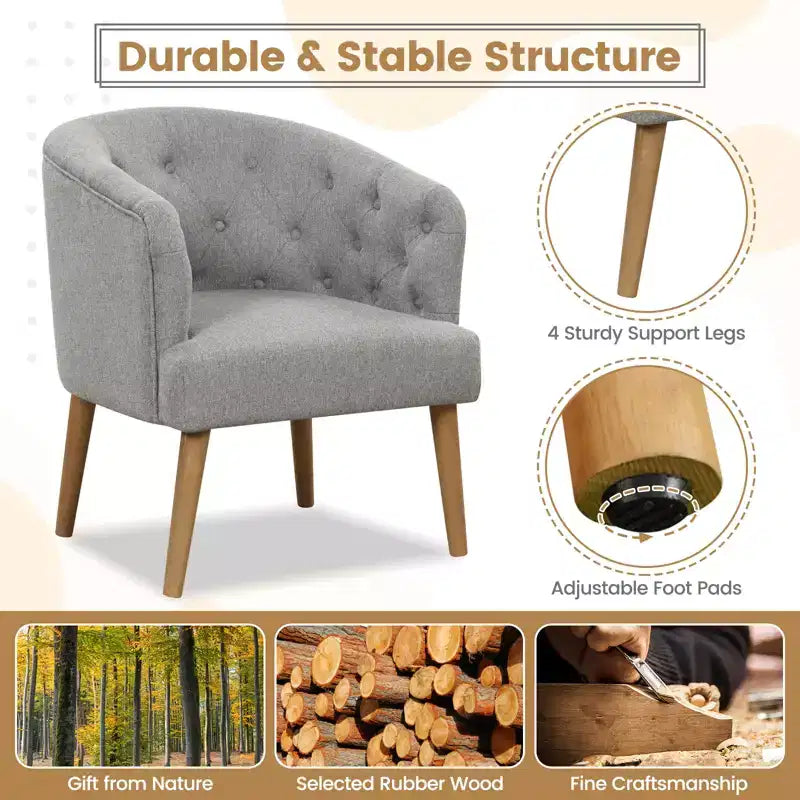 Costway Upholstered Accent Chair Comfy Club Armchair Single Sofa with Rubber Wood Legs