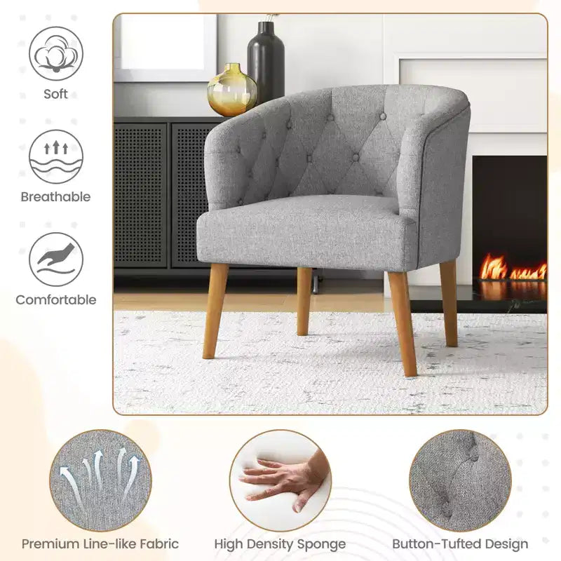 Costway Upholstered Accent Chair Comfy Club Armchair Single Sofa with Rubber Wood Legs