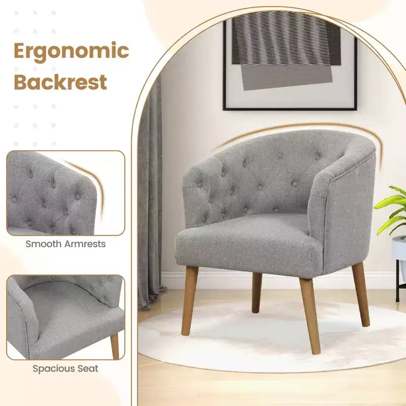 Costway Upholstered Accent Chair Comfy Club Armchair Single Sofa with Rubber Wood Legs