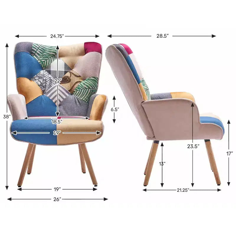 FERPIT Accent Chair Wingback Design with Rubberwood Legs & Levelers