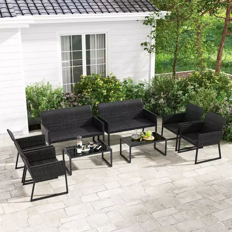 Costway 8 PCS Patio Wicker Furniture Set Outdoor Conversation with Quick-Drying Foam All Weather