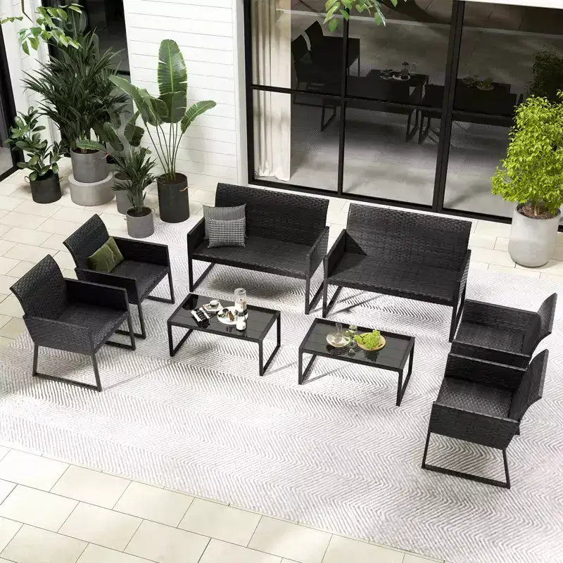 Ensemble de mobilier de patio en osier Costway 8 pièces pour conversation extérieure avec mousse à séchage rapide tout temps