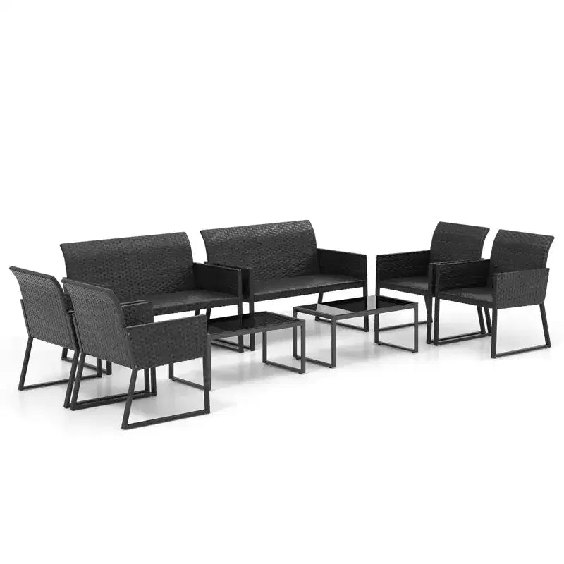 Ensemble de mobilier de patio en osier Costway 8 pièces pour conversation extérieure avec mousse à séchage rapide tout temps