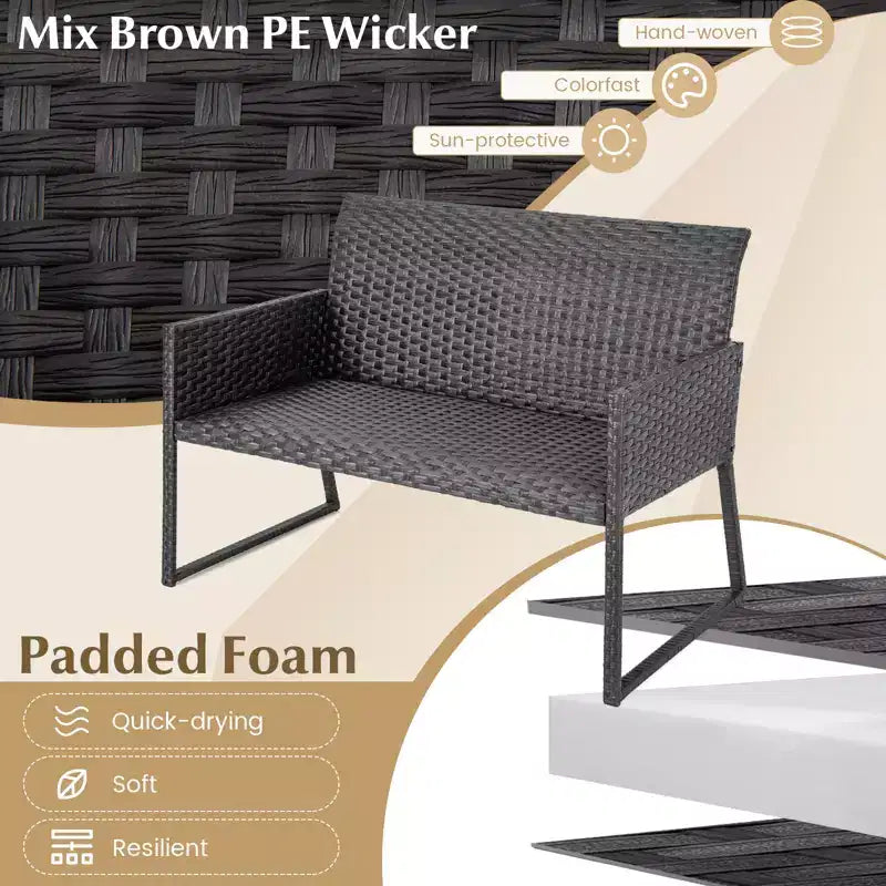 Ensemble de mobilier de patio en osier Costway 8 pièces pour conversation extérieure avec mousse à séchage rapide tout temps