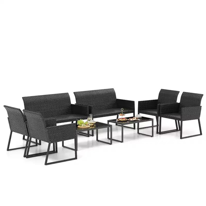Ensemble de mobilier de patio en osier Costway 8 pièces pour conversation extérieure avec mousse à séchage rapide tout temps