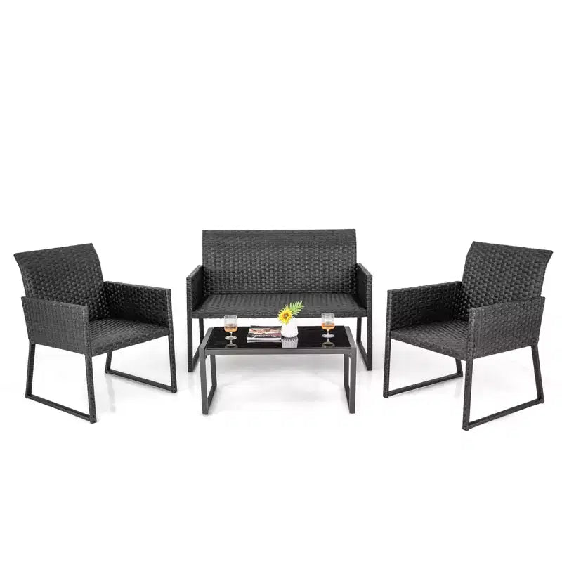 Ensemble de mobilier de patio en osier Costway 8 pièces pour conversation extérieure avec mousse à séchage rapide tout temps